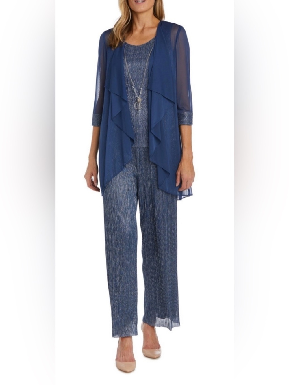 R&M Richard’s Women’s  denim 9722 Size 16 Blue 3-Piece Jumpsuit Set -NwT